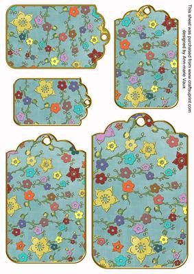 Dusky Teal Oriental Blossom Colour Tag Embellishment Sheet