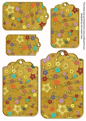 Gold Oriental Blossom Colour Tag Embellishment Sheet