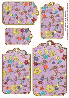 Lilac Oriental Blossom Colour Tag Embellishment Sheet