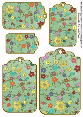 Mid Green Oriental Blossom Colour Tag Embellishment Sheet