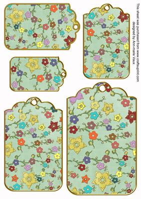 Mint Green Oriental Blossom Colour Tag Embellishment Sheet