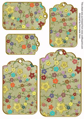 Olive Oriental Blossom Colour Tag Embellishment Sheet