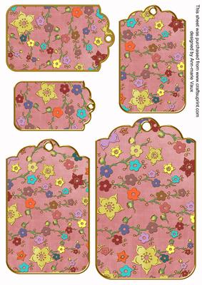 Pink Oriental Blossom Colour Tag Embellishment Sheet