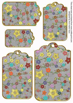 Silver Oriental Blossom Colour Tag Embellishment Sheet