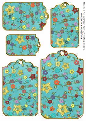 Teal Oriental Blossom Colour Tag Embellishment Sheet