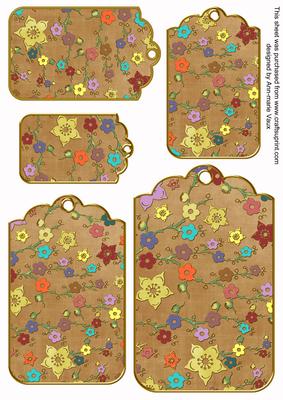 Vintage Tea Oriental Blossom Colour Tag Embellishment Sheet