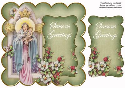 Olive Mother Mary Seasons Greetings 8in Scallop Topper