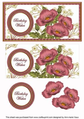 Dusky Pink Poppies Birthday Wishes Dl Decoupage Topper