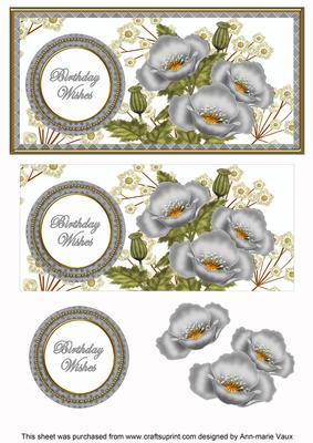 Silver Poppies Birthday Wishes Dl Decoupage Topper