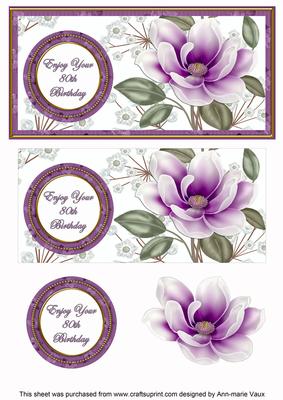 Purple Magnolia 80th Birthday Dl Decoupage Topper