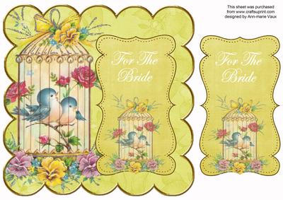Lemon Lovebirds for the Bride 8in Scallop Topper