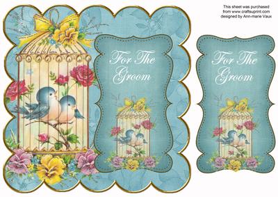 Teal Lovebirds for the Groom 8in Scallop Topper