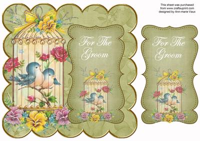 Olive Lovebirds for the Groom 8in Scallop Topper