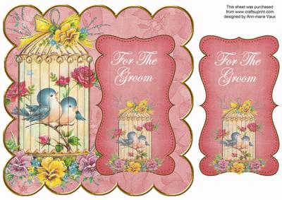 Pink Lovebirds for the Groom 8in Scallop Topper