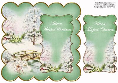 Mid Green Snowscene Magical Christmas 8in Scallop Topper