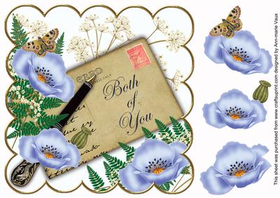 Pale Blue Poppies Both of You Ink Saver 8in Decoupage Topper