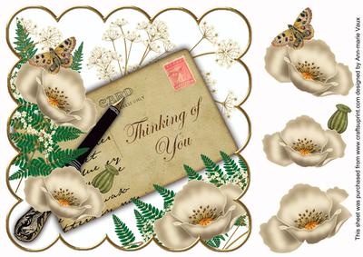 Cream Poppies Thinking of You White 8in Decoupage Topper