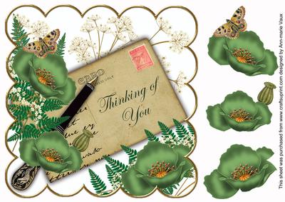 Olive Poppies Thinking of You White 8in Decoupage Topper