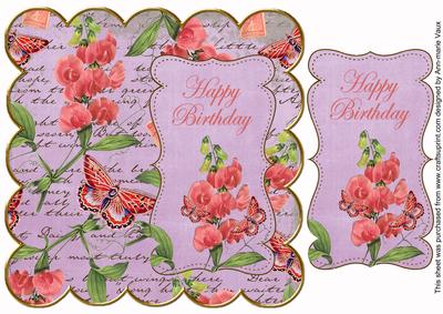 Lilac Sweetpeas Happy Birthday 8in Scallop Topper