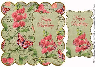 Olive Sweetpeas Happy Birthday 8in Scallop Topper
