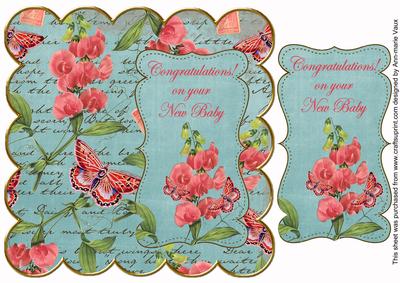 Teal Sweetpeas New Baby 8in Scallop Topper