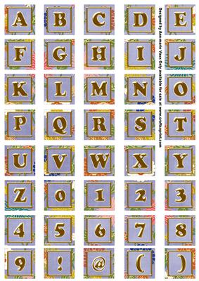 Blue Oriental Lotus Colour Alphabet Embellishment Sheet