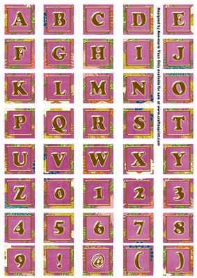 Cerise Oriental Lotus Colour Alphabet Embellishment Sheet