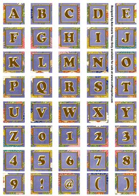 Dark Blue Oriental Lotus Colour Alphabet Embellishment Sheet