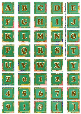 Darkgreen Oriental Lotus Colour Alphabet Embellishment Sheet