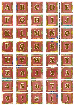 Dark Red Oriental Lotus Colour Alphabet Embellishment Sheet