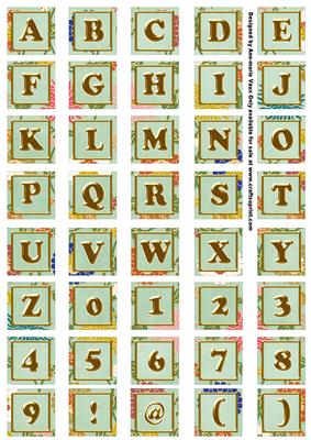 Mintgreen Oriental Lotus Colour Alphabet Embellishment Sheet