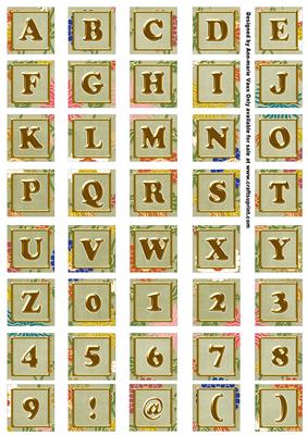 Olive Oriental Lotus Colour Alphabet Embellishment Sheet