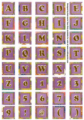 Purple Oriental Lotus Colour Alphabet Embellishment Sheet