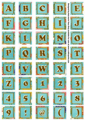 Teal Oriental Lotus Colour Alphabet Embellishment Sheet