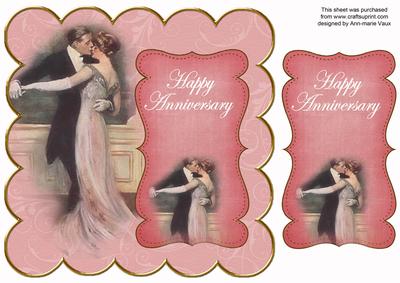 Pink Dancing Couple Happy Anniversary 8in Scallop Topper