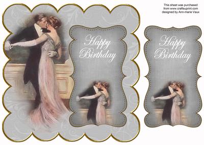 Silver Dancing Couple Happy Birthday 8in Scallop Topper