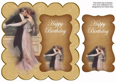 Gold Dancing Couple Happy Birthday 8in Scallop Topper