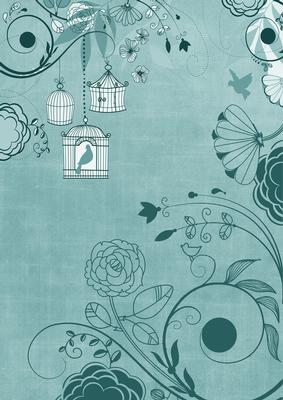 Dusky Teal Retro Birdcage A4 Backing Paper