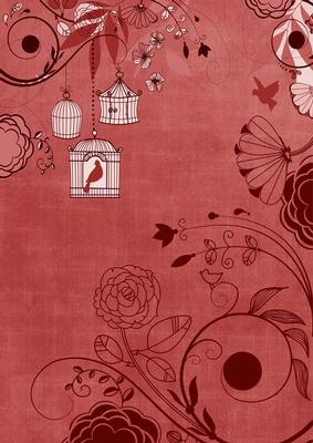 Dark Red Retro Birdcage A4 Backing Paper