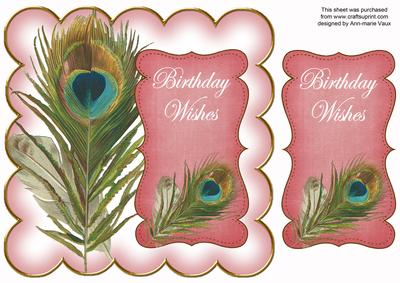 Pink Peacock Birthday Wishes 8in Scallop Topper