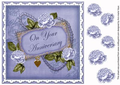 Pale Blue Rose Your Anniversary 8in Decoupage Topper