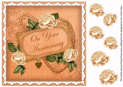 Peach Rose Your Anniversary 8in Decoupage Topper