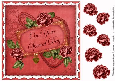 Dark Red Rose Special Day 8in Decoupage Topper