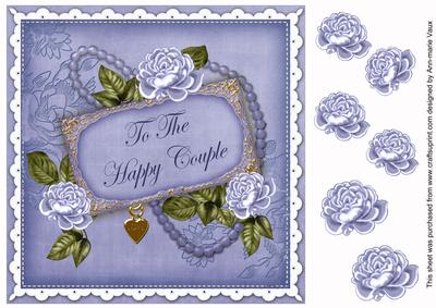Pale Blue Rose Happy Couple 8in Decoupage Topper