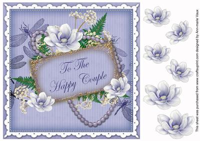 Pale Blue Magnolia Happy Couple 8in Decoupage Topper