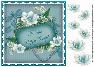Teal Magnolia Happy Couple 8in Decoupage Topper