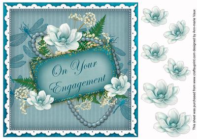 Teal Magnolia Your Engagement 8in Decoupage Topper