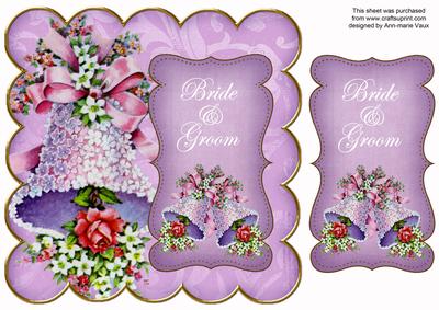 Lilac Wedding Bells Bride & Groom 8in Scallop Topper
