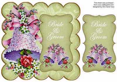 Olive Wedding Bells Bride & Groom 8in Scallop Topper