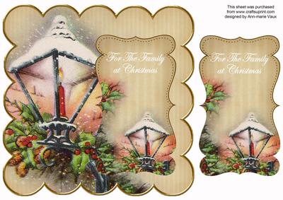 Cream Lantern2 Family at Christmas 8in Scallop Topper